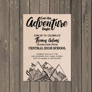 Faire-part de remise des diplômes aventure, faire-part de remise des diplômes, aventure en montagne, faire-part de remise des diplômes masculin