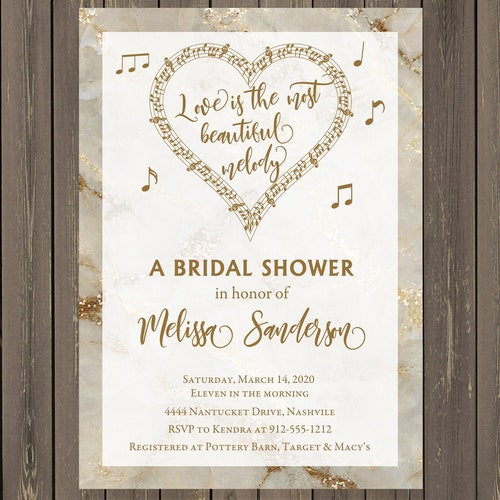 Music Themed Bridal Shower Invitation Music Note Bridal Etsy