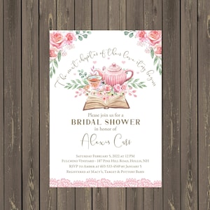Book Themed Bridal Shower Tea Invitation, Bridal Tea Party, Book Lover Bridal Shower Invitation, Printable or Printed