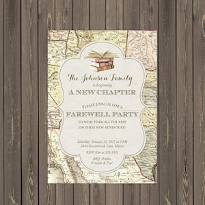 Invitation à une fête de départ à un nouveau chapitre, Invitation à une fête d’adieu à un livre, Annonce de déménagement, Arrière-plan de carte, Invitation à la retraite