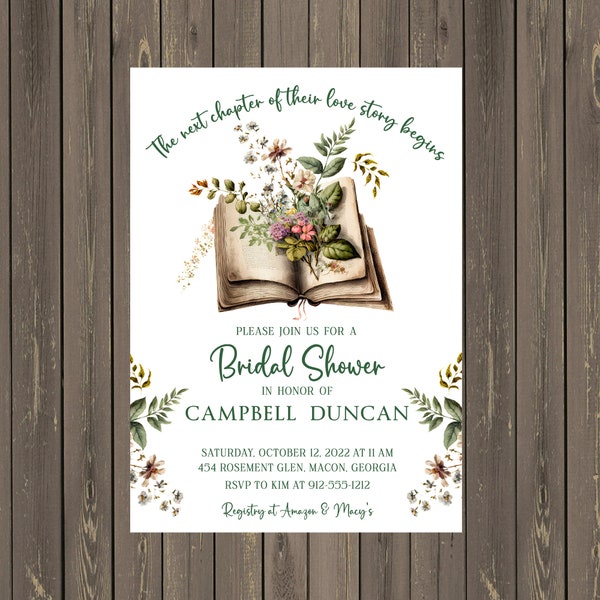 The Next Chapter of Their Love Story Begins Book Themed Bridal Shower Invitations, Vintage Look Book Bridal Shower, Printable or Printed