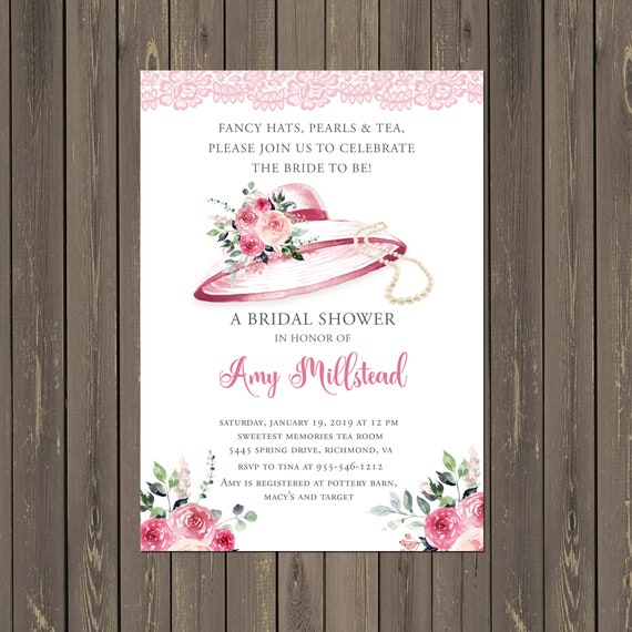 Fancy Hat Bridal Shower Invitation, Pink Roses Bridal Shower, Fancy Hat