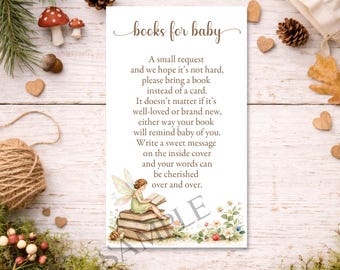 Tarjeta de solicitud de libro para baby shower "Jardín de Hongos de Hadas" (Descarga digital)