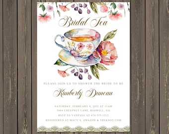 Invitación vintage para despedida de soltera: Fiesta de té floral (imprimible o impresa)