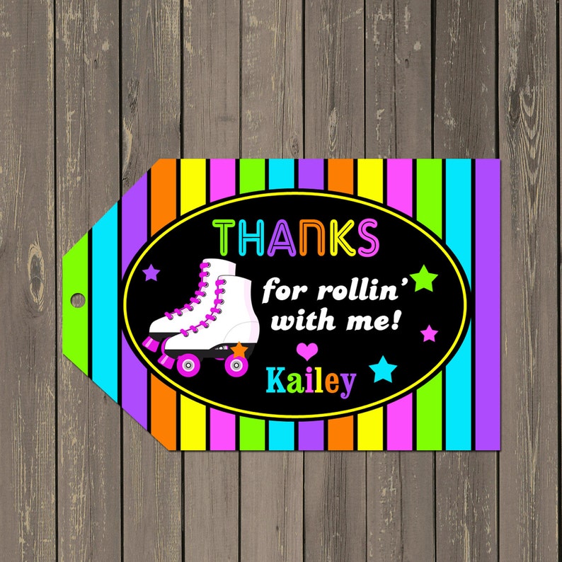 Roller Skating Party Favor Tag Neon Skate Party Goody Bag Etsy