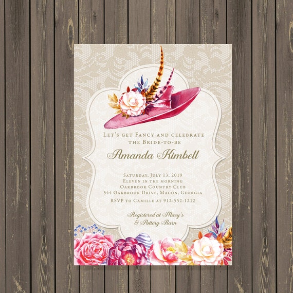 Fancy Hat Bridal Shower Invitation, Fascinator Bridal Shower Invitation