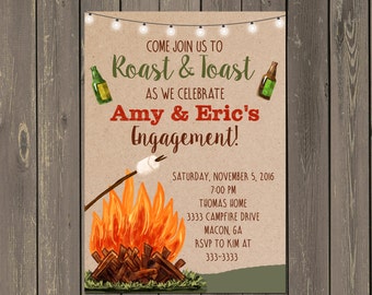 Bonfire Engagement Party Invitation, Bonfire Adult Birthday Invitation,  Smores Party Invite, Backyard Cookout, Printable or Printed