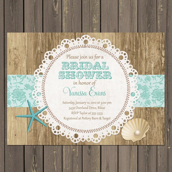 Beach Bridal Shower Invitation, Rustic Beach Shower Invitation, Shell