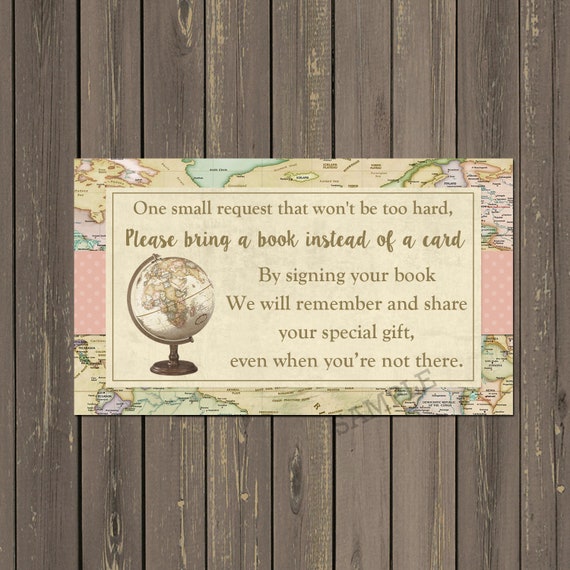 Book Request Insert, Globe Map Book Request Card, World Travel Books for Baby Card, Instant Download Il_570xn