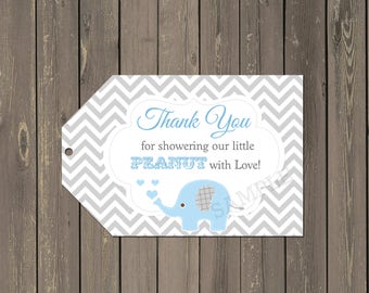 Olifant baby shower gunst tags, olifant baby shower tags in blauw, roze, groen, blauwgroen of geel, direct downloaden