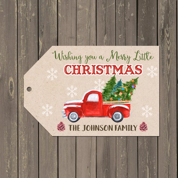 Red Truck Christmas Gift Tags, Vintage Red Truck and Tree Holiday Gift Tags, Printable Il_570xn