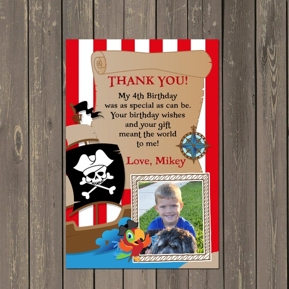 Pirate Thank you card, Pirate Birthday Party Thank you, Boys Pirate