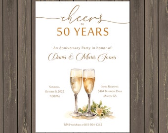 Invitación para la fiesta del 50 aniversario: ¡Saludos por los 50 años! (Imprimible)