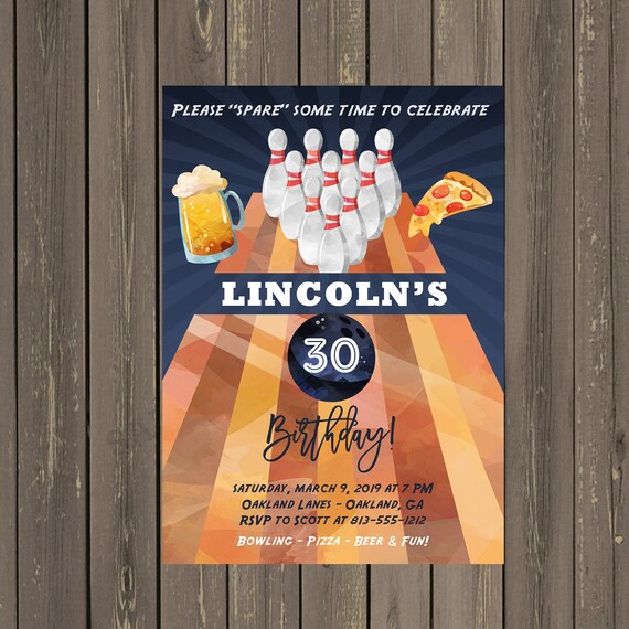 Bowling Birthday Invitation, Adult Bowling Birthday Invitation, Age Age