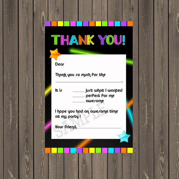Laser Tag Birthday Party Thank You Card, Laser Tag fill in the blank Thank you cards, Neon party thank you cards, instant download Il_570xn
