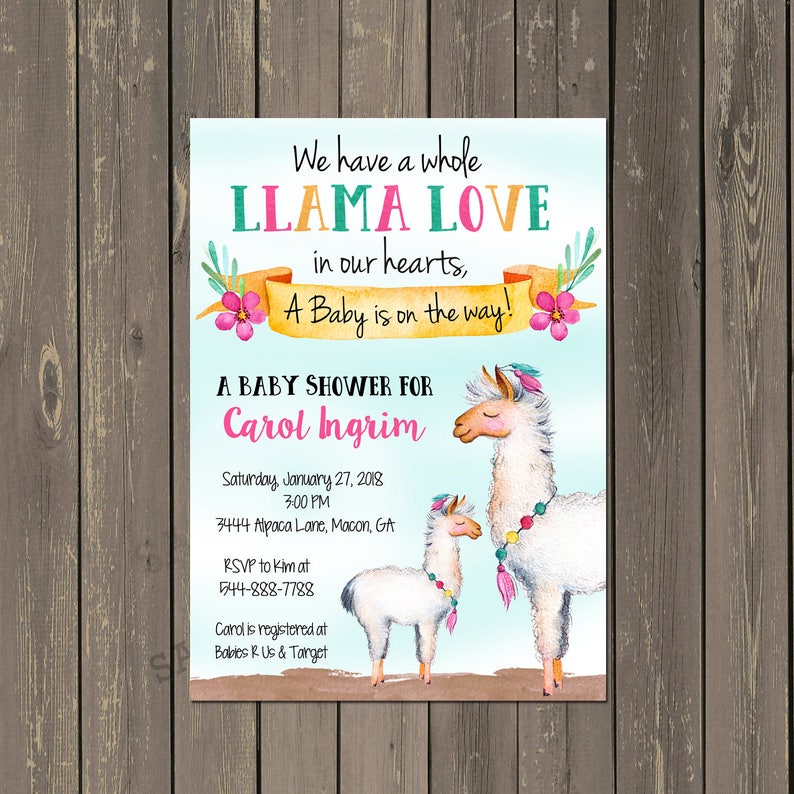 Llama Baby Shower Invitation Llama Shower Invitation Fiesta Etsy