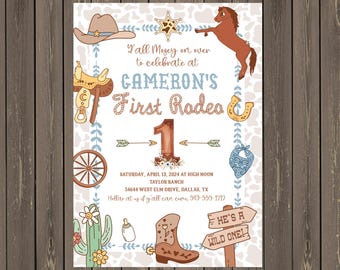 First Rodeo Birthday Invitation: Cowboy Western Theme (Printable or Printed)