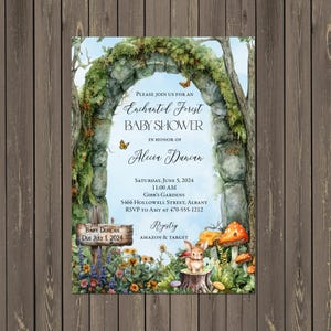 Enchanted Forest Baby Shower Invitation, Enchanted Garden Invite, Woodland Fairy Tale Invite Bunny Mushrooms, Custom Printed or printable