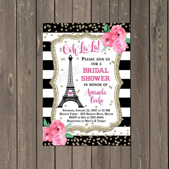 Paris Bridal Shower Invitation, French Eiffel Tower Shower Invitation, Paris Black and White Wedding Shower Invite, DIY or Printed Il_570xn