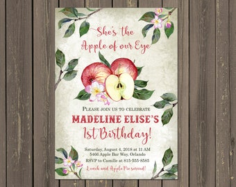 Apple 1st Birthday Invitation: Rustic Fall Theme (DIY or Printed)