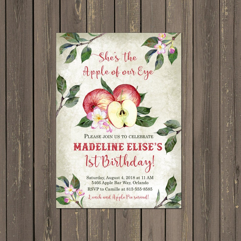 Apple Birthday Party Invitation Apple of Our Eye 1st Birthday Etsy