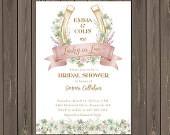 Lucky in Love Bridal Shower Invitation, Horseshoe Clover Template (Digital Download)