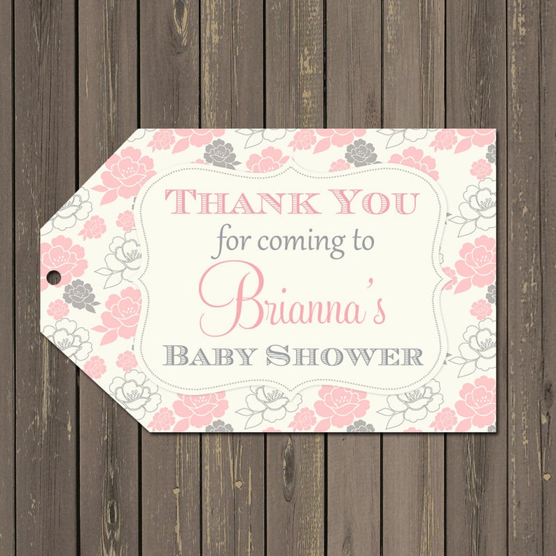Pink and Grey Floral Baby Shower Thank you tag Printable Baby Shower Favor Tag