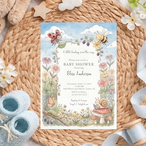 Love Bug Baby Shower Invitation: Gender Neutral Garden Theme, Storybook Bug Baby Shower (Printable or Printed)