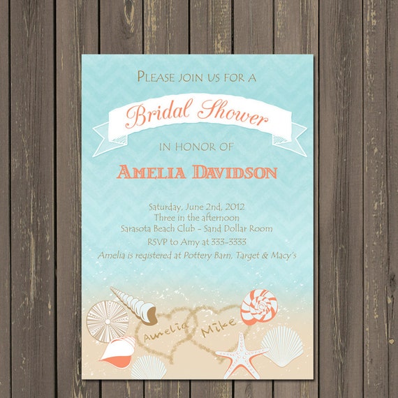 Beach Bridal Shower Invitation Seashell Bridal Shower Invite