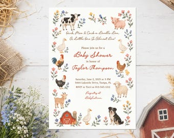 Farm Baby Shower Invitation, Barnyard Baby Shower Invite, Farm Animals Baby Shower, Country Baby Shower Invite, Printable or Printed