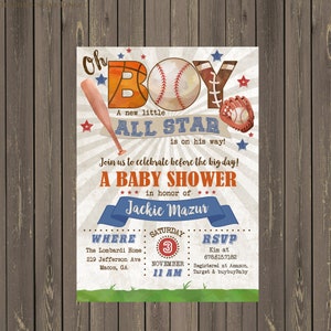 Sports Baby Shower Invitation, Baby Boy All-Star Baby Shower Invitations, Baseball Shower Invitations, Baby Boy Shower, Printable or Printed