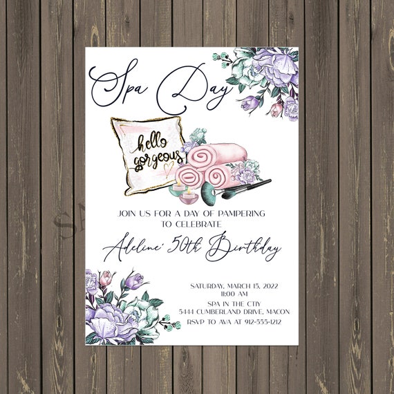 Spa Day Birthday Party Invitation, Salon Party Invitation, Massage Invitation, Adult Birthday, Printable or Printed Il_570xn