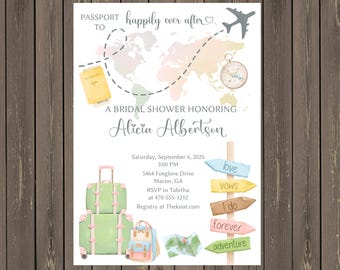 Travel Passport Bridal Shower Invitation, Passport to Love, Printable or Printed