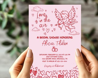 Pink Cupid Bridal Shower Invitation • Valentine's Template (Instant Download)