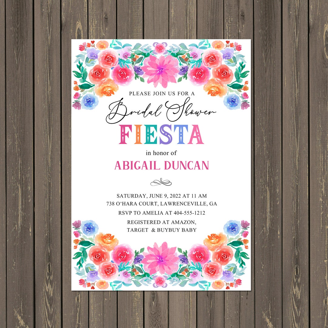 Mexican Fiesta Bridal Shower Invitation, Mexican Watercolor Floral