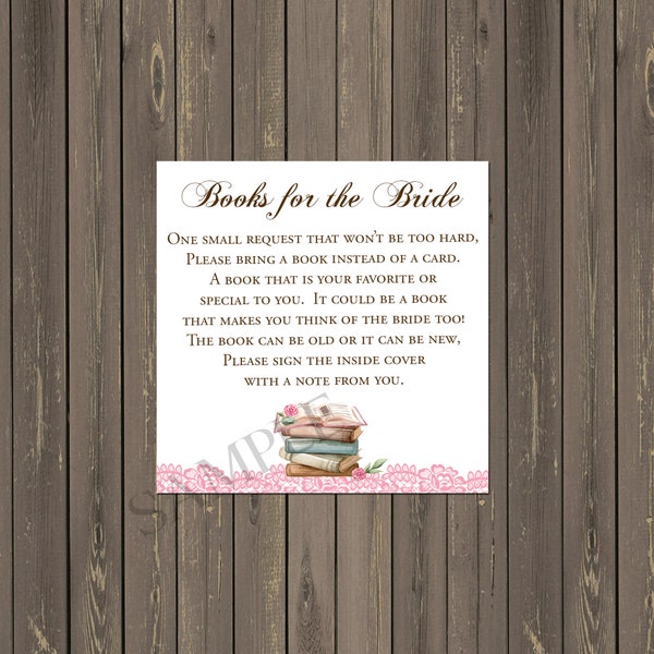 Books for the Bride Book Request Cards with Pink Flowers, Book Request Inserts, Book Themed Bridal Shower Inserts, Instant Download