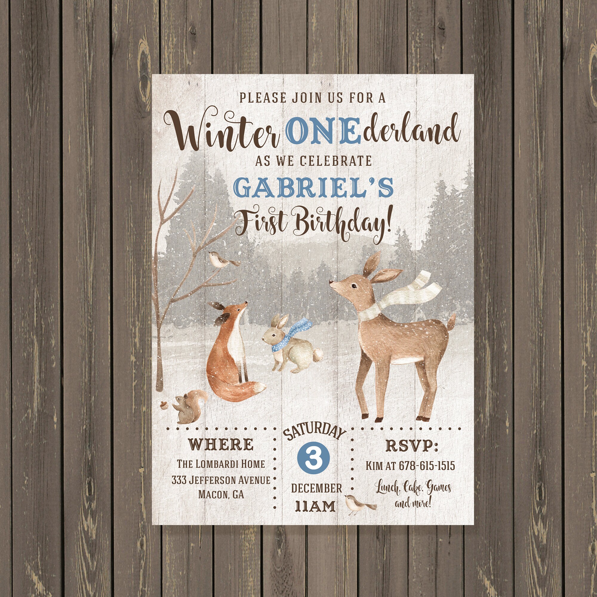 Winter Woodland Animals Birthday Invitation Winter Wonderland Birthday Winter Animals 1st Birthday Party Invite Onederland