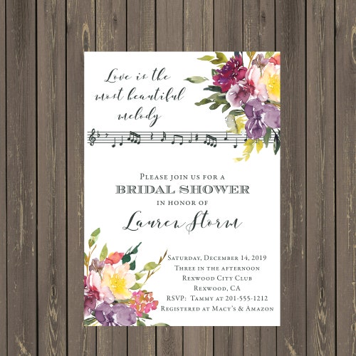 Music Themed Bridal Shower Invitation Music Note Bridal Etsy