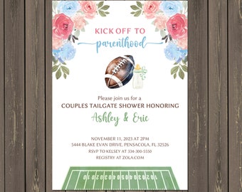 Invitación para baby shower de fútbol: temática deportiva mixta (imprimible o impresa)