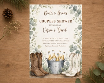 Boots & Brews Couples Shower Invitation: Rustic Cowboy Theme (Printable or Printed)
