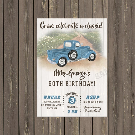 Vintage Truck Adult Birthday Invitation, Men's Vintage Truck Birthday Invitation, Rustic Milestone Birthday Invitation, Printed or Printable Il_570xn