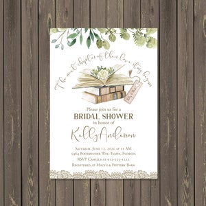 Book Themed Bridal Shower Invitation, Library Shower Invitation, Book Lover Neutral Invitation, Book & Greenery Invite, Printable or Printed
