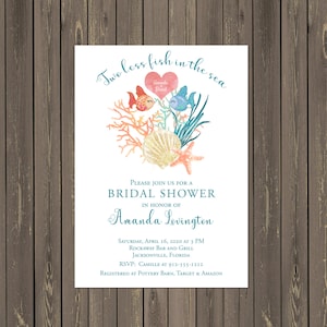 Two Less Fish in the Sea Shower Invitation, Fish Bridal Shower, Couples Shower, Engagement Party, Printable or Printed