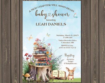 Woodland Baby Shower Invitation, Bunny Rabbit, Storybook Theme (Printable)