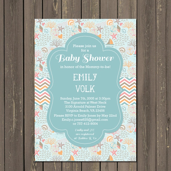 Ocean Baby Shower Invitation, Beach Baby Shower Invite, Shell Baby Shower, Ocean Theme Shower, Nautical, Sailboats Il_570xn