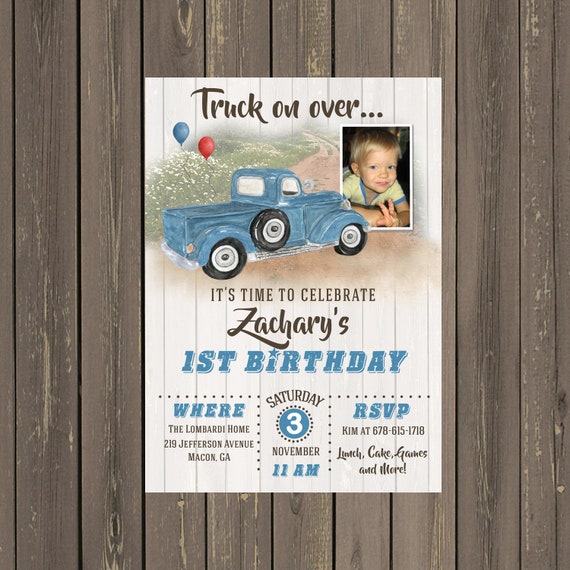 Vintage Truck Birthday Invitation, Boys 1st Birthday Truck Birthday