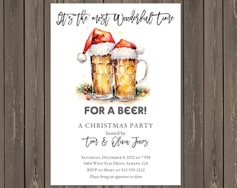 Beer Christmas Party Invitation, Holiday Cocktail (Printable or Printed)