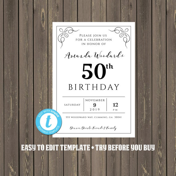 Adult Modern Birthday Invitation, Simple Birthday Party Invitation