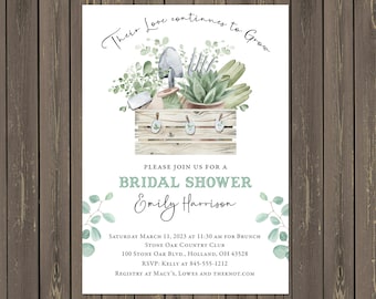 Gardening Bridal Shower Invitation, Garden Shower Invitation, Greenery Bridal Shower, Plant Lover Shower, Printable or Printed
