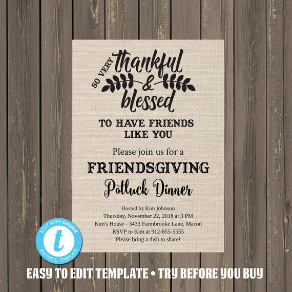 Friendsgiving Dinner Invitation Thanksgiving Potluck Dinner